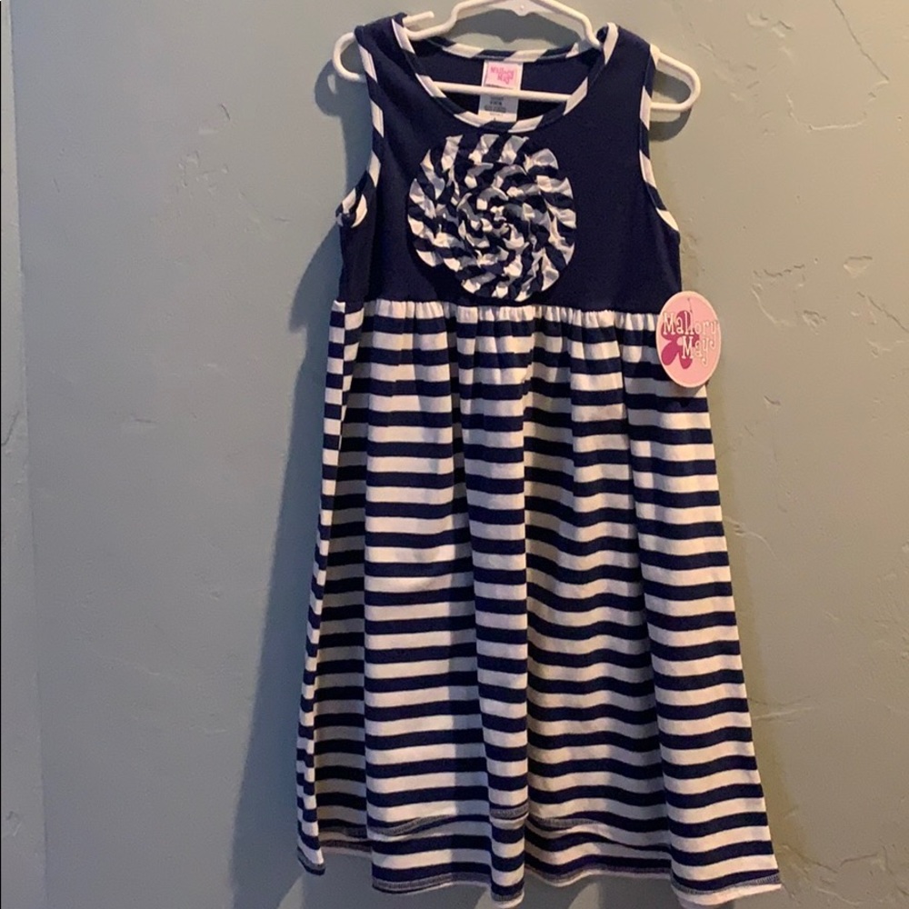 Mallory May size 8 navy white striped dress
